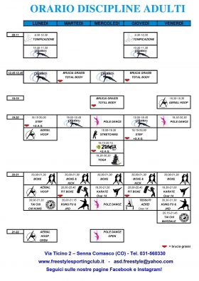Orario discipline Adulti - A.s.d. Freestyle Sporting Club