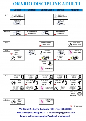 Orario discipline Adulti - A.s.d. Freestyle Sporting Club