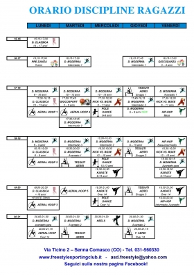 Orario discipline Ragazzi - A.s.d. Freestyle Sporting Club