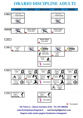 Orario discipline Adulti - A.s.d. Freestyle Sporting Club
