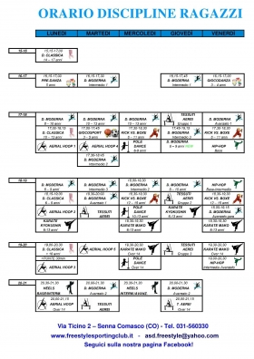 Orario discipline Ragazzi - A.s.d. Freestyle Sporting Club