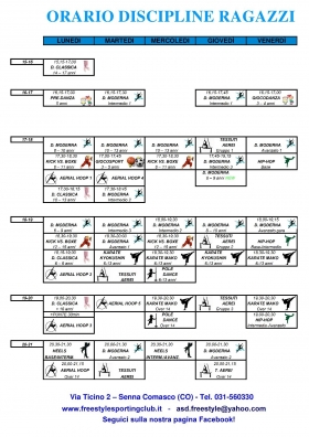 Orario discipline Ragazzi - A.s.d. Freestyle Sporting Club